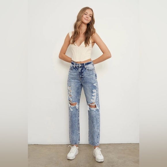 Insane Gene Stonewashed High Waist Ripped Boyfriend Jeans Size 11/29 - Picture 4 of 14